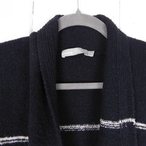 Vince Wool Blend Cardigan Womens SZ L Striped Open Front Cowl Neck Long Sleeved - Picture 2 of 11